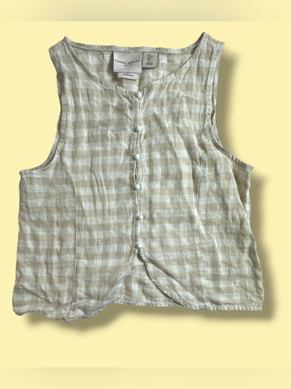 Laura Ashley Neutral Gingham Linen Tank Size Medium